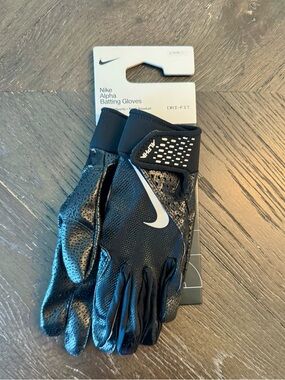 Nike Alpha Dri-fit Youth Large Black Batting Gloves. NWT